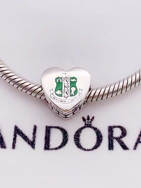 Pandora Alpha Kappa Alpha Sorority Heart Charm S925 Sterling Silver